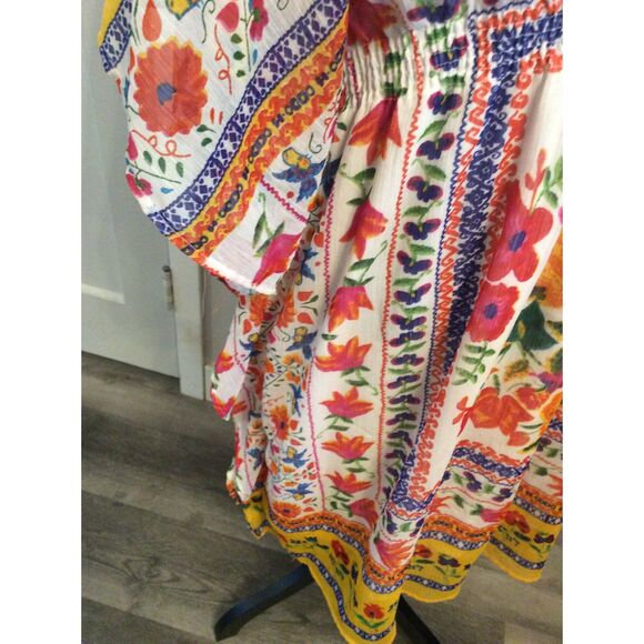 Plus Size 1X Womens Kaftan boho V Neck floral Midi vaca beach Speed control NY - Picture 3 of 10